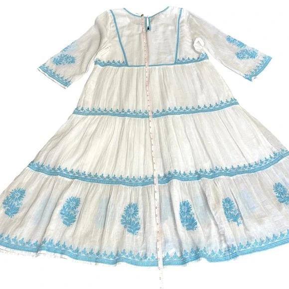 Soft Surroundings Gauzey Juniper Dress Blue White Embroidered Sz Medium Cotton - Picture 14 of 16